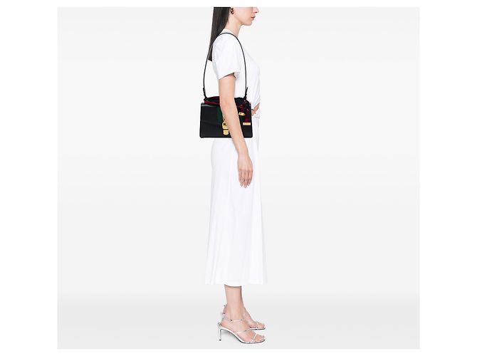 Borsa Satchel Gucci Sylvie Small in pelle di vitello nera con Web Nero - vista 6