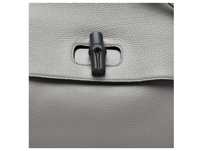 Bamboo Bolsa Satchel Daily Gucci em couro de bezerro cinza Large com bambu Marrom - vista 5