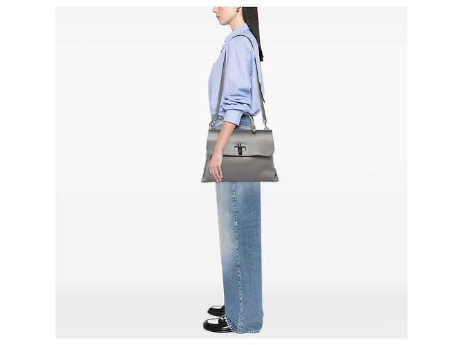 Bamboo Bolsa Satchel Daily Gucci em couro de bezerro cinza Large com bambu Marrom - vista 6