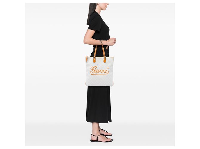 Borsa Tote Gucci White GG Supreme Heritage Logo Bianco - vista 6