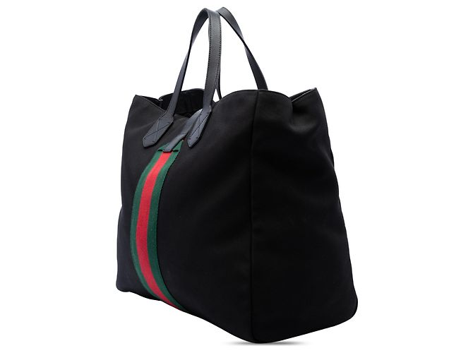 Gucci Shopper aus schwarzem Canvas mit Techno Web-Schnalle - Ansicht 2