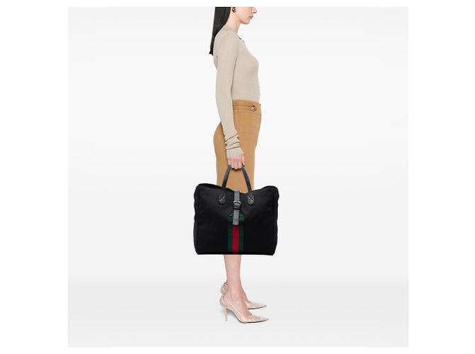 Gucci Shopper aus schwarzem Canvas mit Techno Web-Schnalle - Ansicht 6