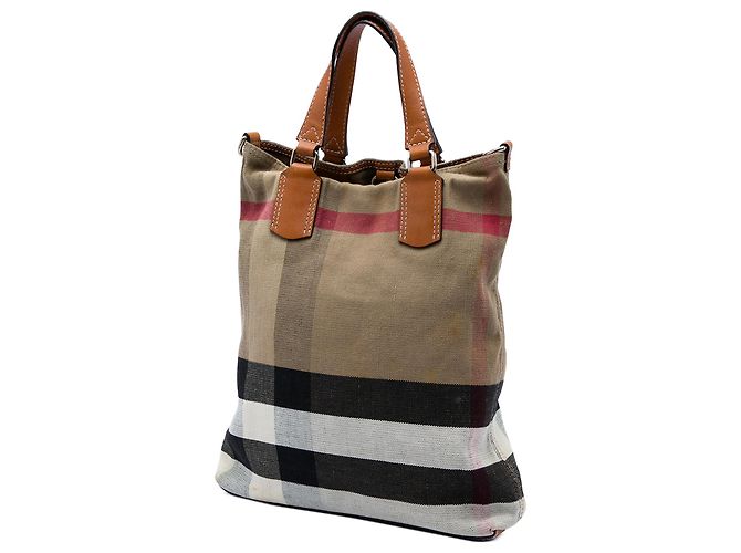 Burberry Brown Medium Mega Check Canvas Tottenham Brit Satchel Marrone Marrone chiaro - vista 2
