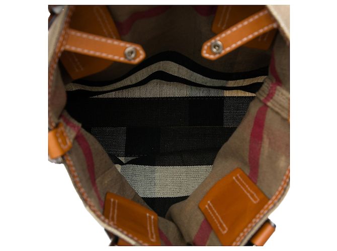 Burberry Brown Medium Mega Check Canvas Tottenham Brit Satchel Marrone Marrone chiaro - vista 4