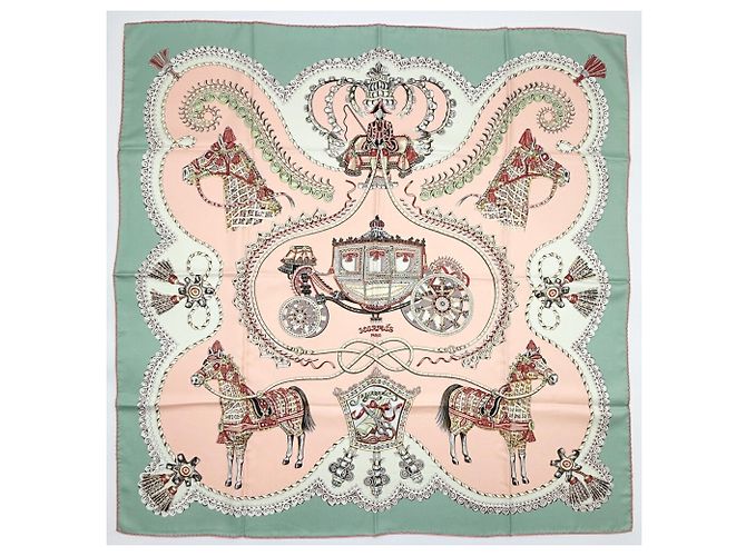 Hermès Pañuelo de seda Hermes Carre 90 Rosa Blanco Multicolor Verde - vista 2