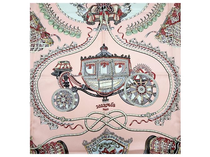 Hermès Pañuelo de seda Hermes Carre 90 Rosa Blanco Multicolor Verde - vista 3