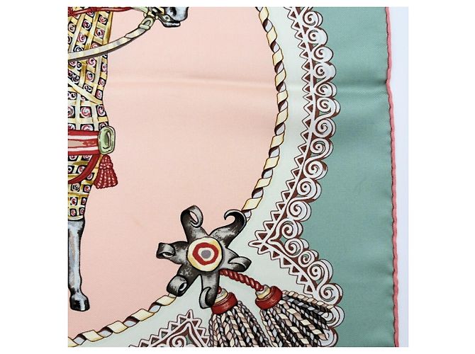Hermès Pañuelo de seda Hermes Carre 90 Rosa Blanco Multicolor Verde - vista 4