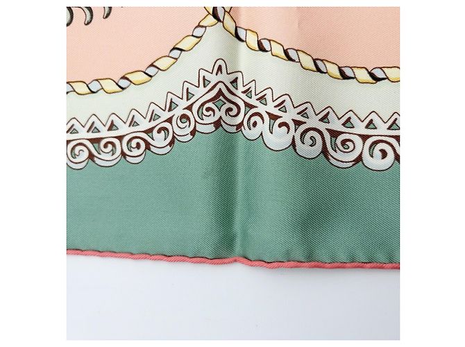 Hermès Pañuelo de seda Hermes Carre 90 Rosa Blanco Multicolor Verde - vista 8