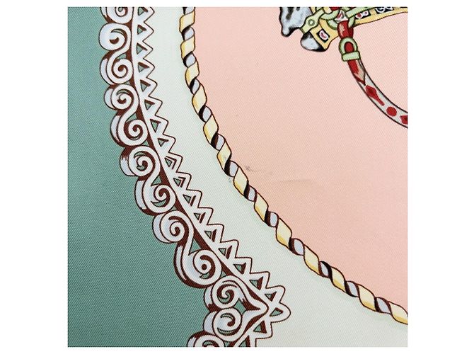 Hermès Pañuelo de seda Hermes Carre 90 Rosa Blanco Multicolor Verde - vista 9