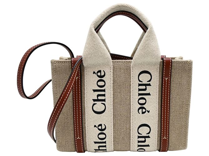 Borsa Tote Chloé Woody Mini Marrone Beige - vista 2