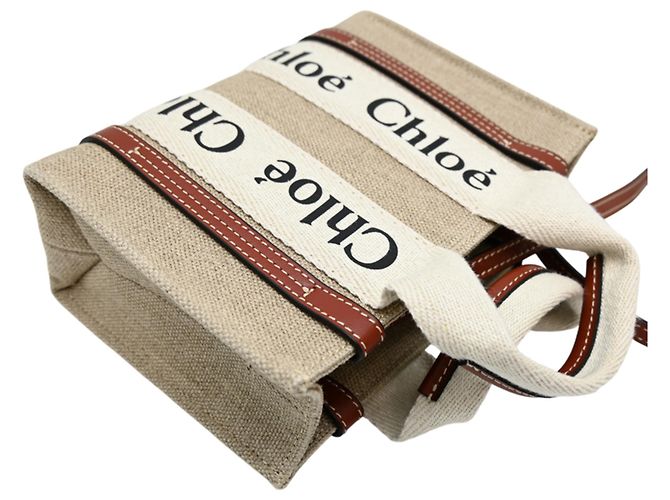 Borsa Tote Chloé Woody Mini Marrone Beige - vista 4