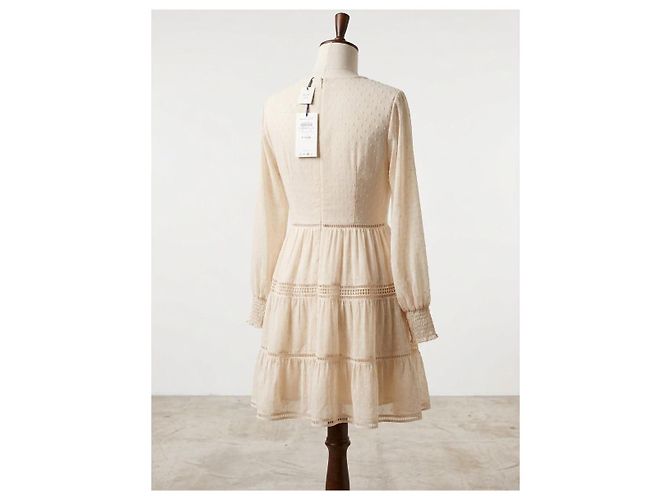 Uterque Uterqüe Chiffon-Midikleid mit Punktmuster und Rüschen Beige - Ansicht 2