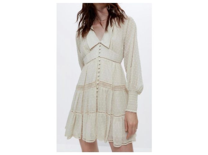 Uterque Uterqüe Chiffon-Midikleid mit Punktmuster und Rüschen Beige - Ansicht 4