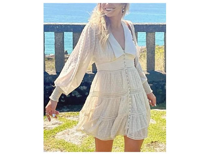 Uterque Uterqüe Chiffon-Midikleid mit Punktmuster und Rüschen Beige - Ansicht 5
