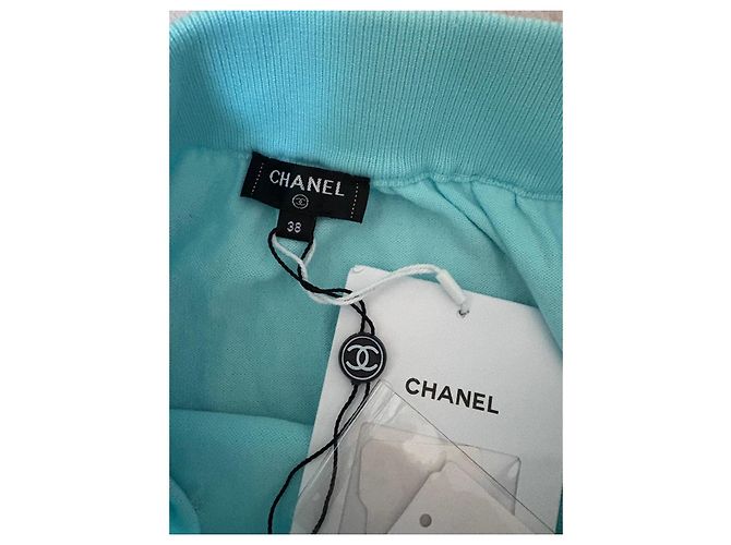 Chanel Hellblauer Strick-Minirock Weiß - Ansicht 6