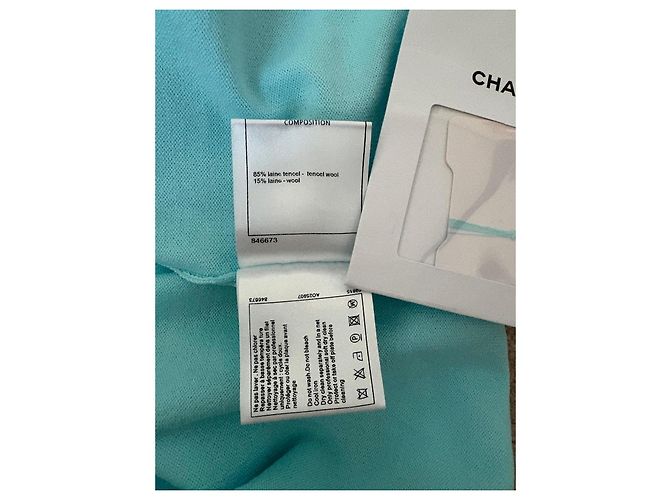 Chanel Hellblauer Strick-Minirock Weiß - Ansicht 8