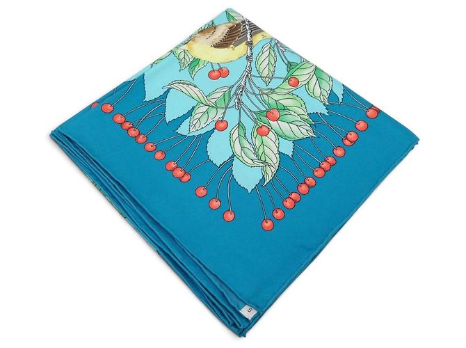 Hermès NEU HERMES TUCH LES MERISES A. DE JACQUELOT CARRE 90 SEIDE BLAU - Ansicht 10