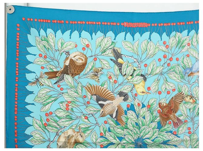 Hermès NEU HERMES TUCH LES MERISES A. DE JACQUELOT CARRE 90 SEIDE BLAU - Ansicht 2