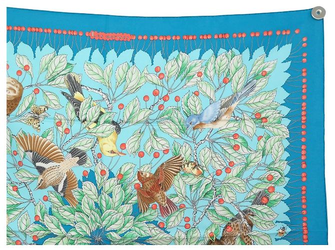 Hermès NEU HERMES TUCH LES MERISES A. DE JACQUELOT CARRE 90 SEIDE BLAU - Ansicht 3