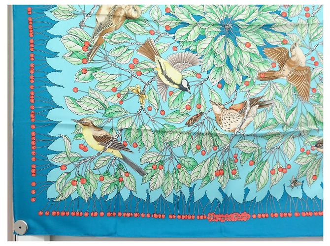 Hermès NEU HERMES TUCH LES MERISES A. DE JACQUELOT CARRE 90 SEIDE BLAU - Ansicht 5