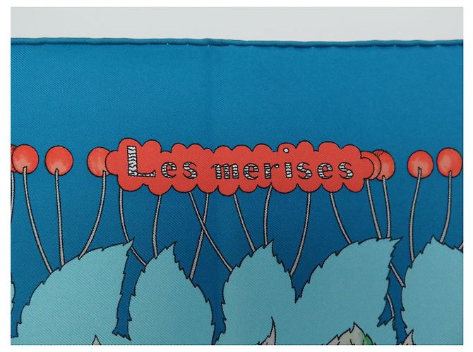 Hermès NEU HERMES TUCH LES MERISES A. DE JACQUELOT CARRE 90 SEIDE BLAU - Ansicht 7