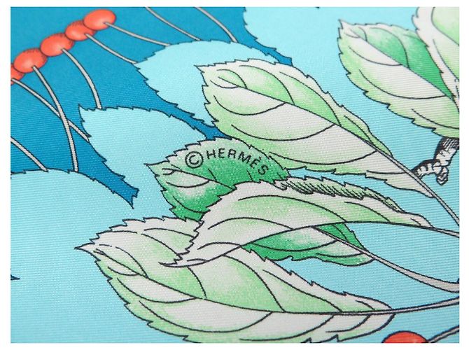 Hermès NEU HERMES TUCH LES MERISES A. DE JACQUELOT CARRE 90 SEIDE BLAU - Ansicht 8