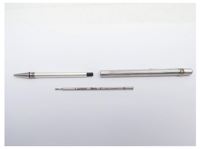 PENNA A SFERA VINTAGE MUST DE CARTIER TRINITY GODRON ARGENTE Argento - vista 7