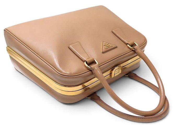 BORSA A MANO PRADA PYRAMID PROMENADE BEIGE PELLE SAFFIANO VERNICE BL0808 BAG - vista 4