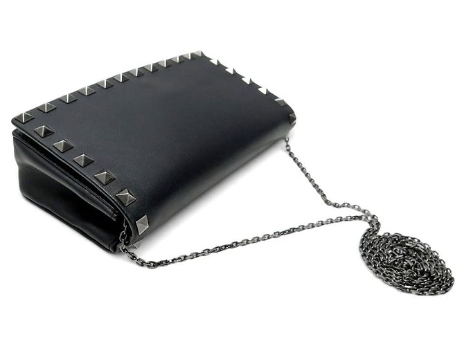 BORSA A MANO VALENTINO POCHETTE ROCKSTUD PELLE NERA BORCHIE TRACOLLA BAG Nero - vista 4