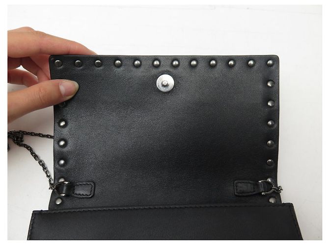 BORSA A MANO VALENTINO POCHETTE ROCKSTUD PELLE NERA BORCHIE TRACOLLA BAG Nero - vista 7