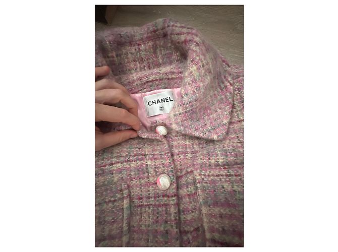 Chanel Abrigo de Tweed Rosa Beige Gris - vista 12