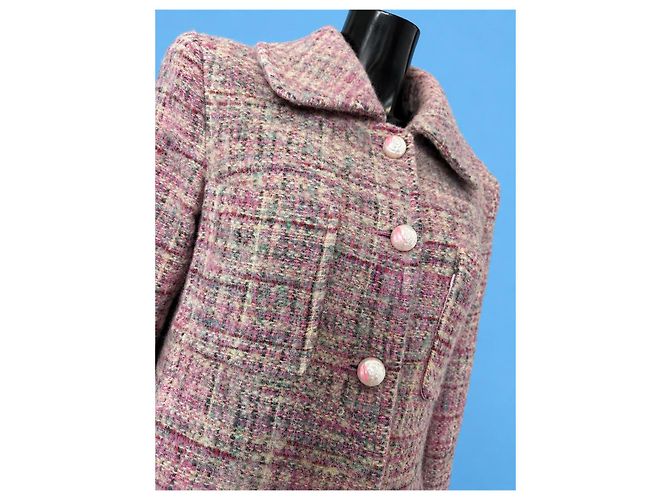 Chanel Abrigo de Tweed Rosa Beige Gris - vista 3