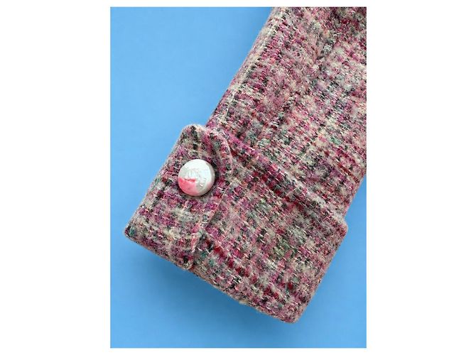 Chanel Abrigo de Tweed Rosa Beige Gris - vista 5