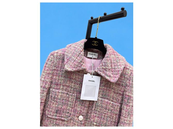 Chanel Abrigo de Tweed Rosa Beige Gris - vista 6