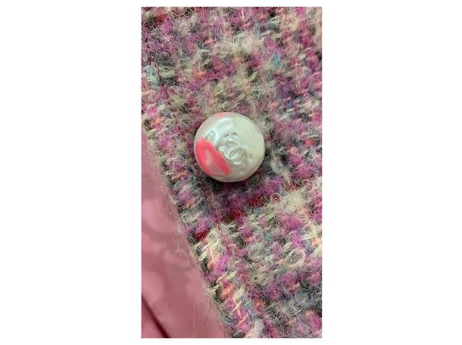 Chanel Abrigo de Tweed Rosa Beige Gris - vista 7