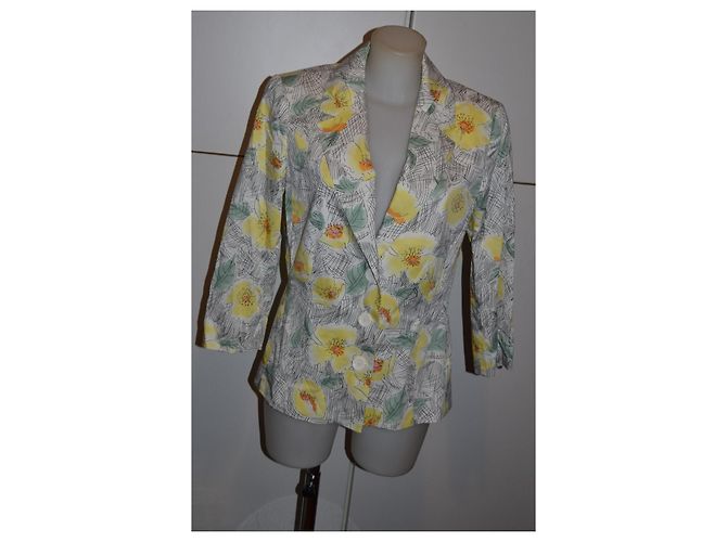 Autre Marque MAX&Co. Blazer Floreale in Cotone Bianco Verde Arancione Grigio Giallo - vista 2