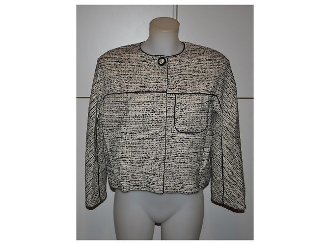 Max Mara Studio Casaco Curto em Tweed Preto Bege - vista 2