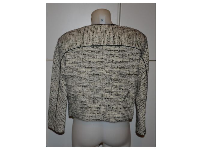 Max Mara Studio Casaco Curto em Tweed Preto Bege - vista 4