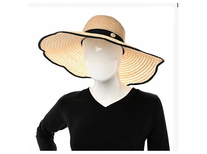 Cappello di paglia a tesa larga Chanel Camelia Nero - vista 3