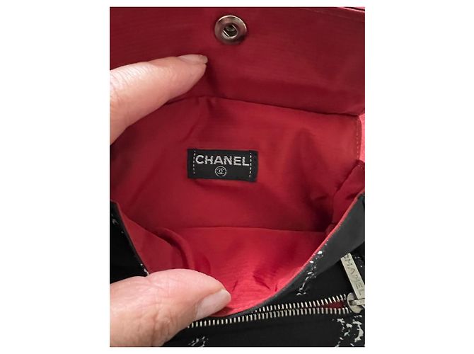 Chanel Old Travel Line Bolso Tote Lona Negro Blanco - vista 12