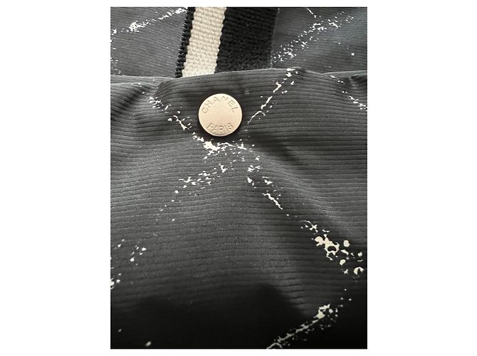 Chanel Old Travel Line Bolso Tote Lona Negro Blanco - vista 19