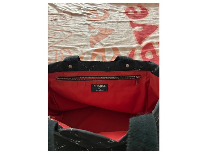 Chanel Old Travel Line Bolso Tote Lona Negro Blanco - vista 2