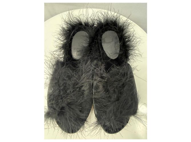 Mules Simone Rocha in velluto nero e pelliccia - vista 3