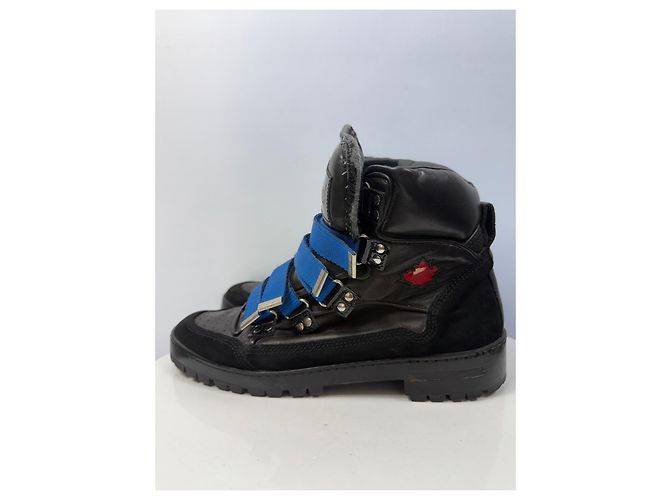 Stivali da trekking Dsquared2 in pelle nera con cinturini blu Nero - vista 6