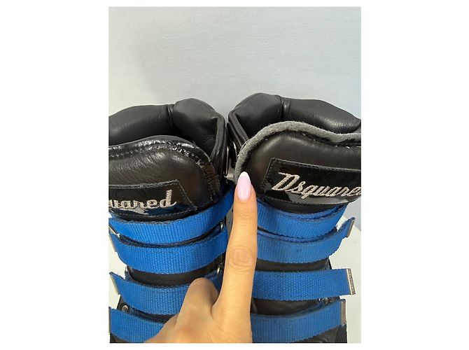 Stivali da trekking Dsquared2 in pelle nera con cinturini blu Nero - vista 7