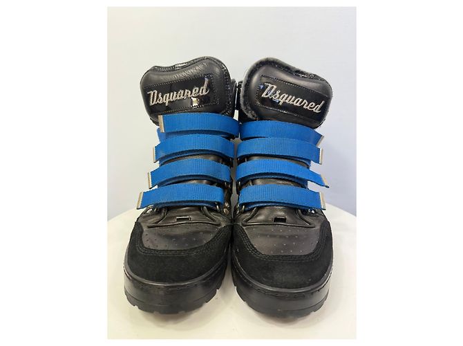 Stivali da trekking Dsquared2 in pelle nera con cinturini blu Nero - vista 8