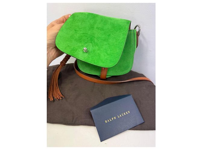 Ralph Lauren Borsa a Tracolla in Camoscio Verde Marrone - vista 5