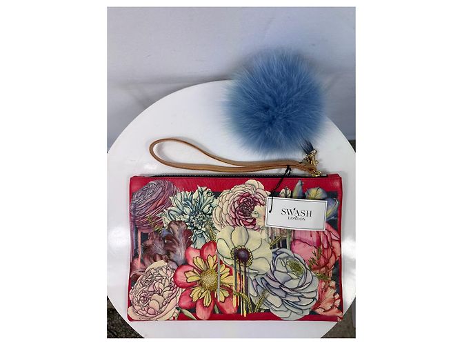 Autre Marque Swash London Clutch in Pelle Morphology Amaranth con Pompon Rosso Multicolore - vista 2