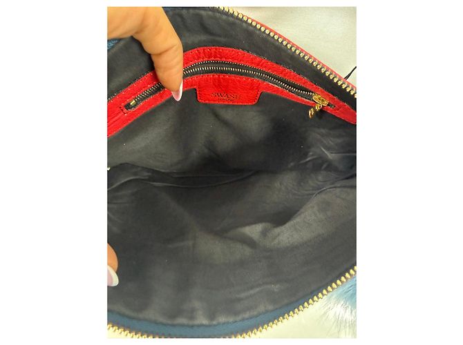 Autre Marque Swash London Clutch in Pelle Morphology Amaranth con Pompon Rosso Multicolore - vista 5