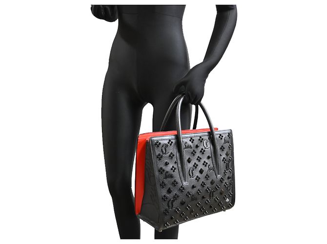 Borsa Tote Christian Louboutin Paloma S Medium Nero Rosso - vista 9